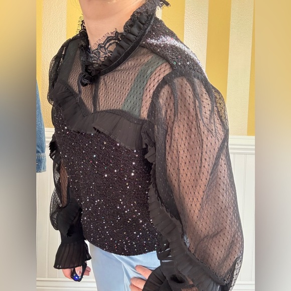 Elegant Black Sheer Ruffle Top - Picture 7 of 8